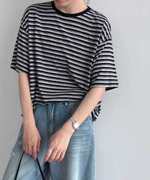 semplice(センプリチェ)の「ボーダー半袖 T シャツ(Tシャツ/カットソー・レディース・ネイビー/ブラック・F)」の8枚目の写真