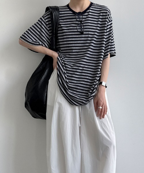 semplice(センプリチェ)の「ボーダー半袖 T シャツ(Tシャツ/カットソー・レディース・ネイビー/ブラック・F)」の14枚目の写真