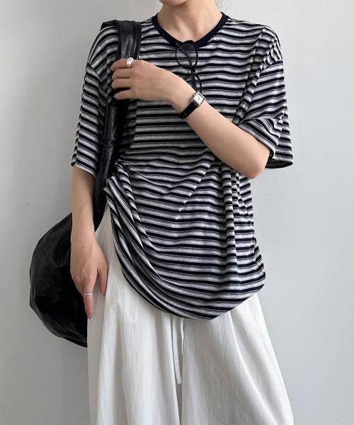 semplice(センプリチェ)の「ボーダー半袖 T シャツ(Tシャツ/カットソー・レディース・ネイビー/ブラック・F)」の15枚目の写真