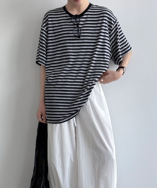semplice(センプリチェ)の「ボーダー半袖 T シャツ(Tシャツ/カットソー・レディース・ネイビー/ブラック・F)」の16枚目の写真