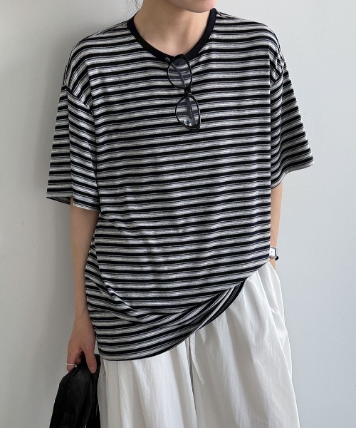semplice(センプリチェ)の「ボーダー半袖 T シャツ(Tシャツ/カットソー・レディース・ネイビー/ブラック・F)」の17枚目の写真