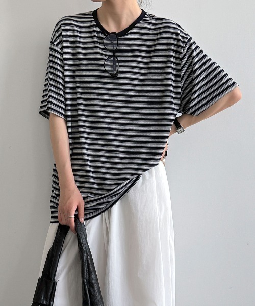 semplice(センプリチェ)の「ボーダー半袖 T シャツ(Tシャツ/カットソー・レディース・ネイビー/ブラック・F)」の18枚目の写真