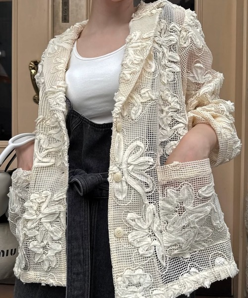 WILLFULLY(ウィルフリー)の「cord embroidery mesh lace shirt JK(その他アウター・レディース・ブラック/タン/アイボリー・FREE)」の2枚目の写真