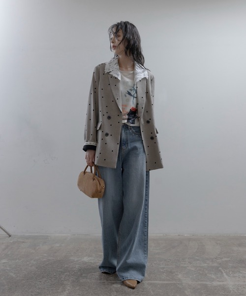 Eimee Law(エイミーロウ)の「ドットフロッキー レースカラー テーラードダブルジャケット(テーラードジャケット・レディース・ベージュ/ブラック/カーキ・FREE)」の12枚目の写真