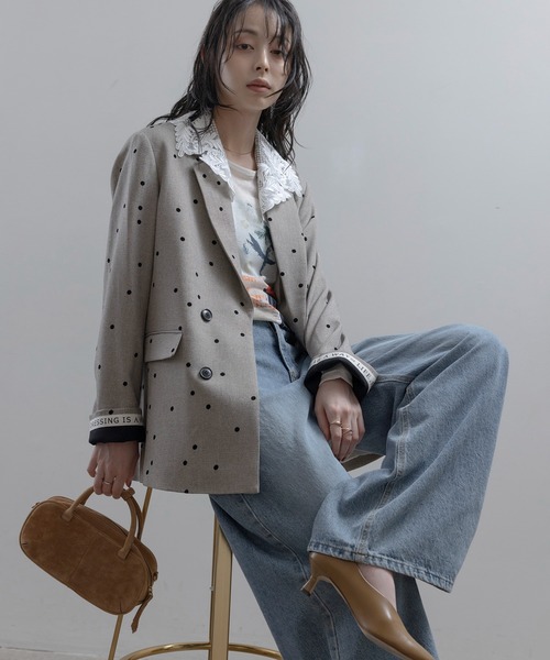 Eimee Law(エイミーロウ)の「ドットフロッキー レースカラー テーラードダブルジャケット(テーラードジャケット・レディース・ベージュ/ブラック/カーキ・FREE)」の15枚目の写真