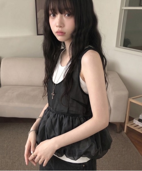 lulufa（ルルファ）の「バックリボンシアーバルーンアウトキャミソール（キャミソール・レディース・ブラック/ベージュ/アイボリー・FREE）」の9枚目の写真