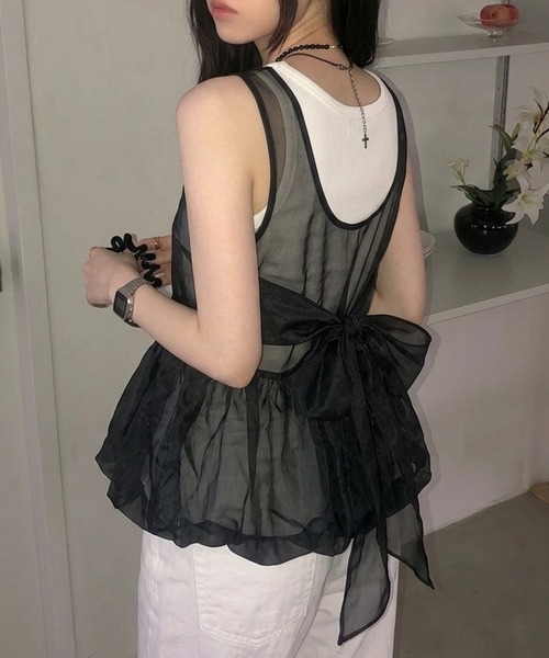 lulufa(ルルファ)の「バックリボンシアーバルーンアウトキャミソール(キャミソール・レディース・ブラック/ベージュ/アイボリー・FREE)」の20枚目の写真
