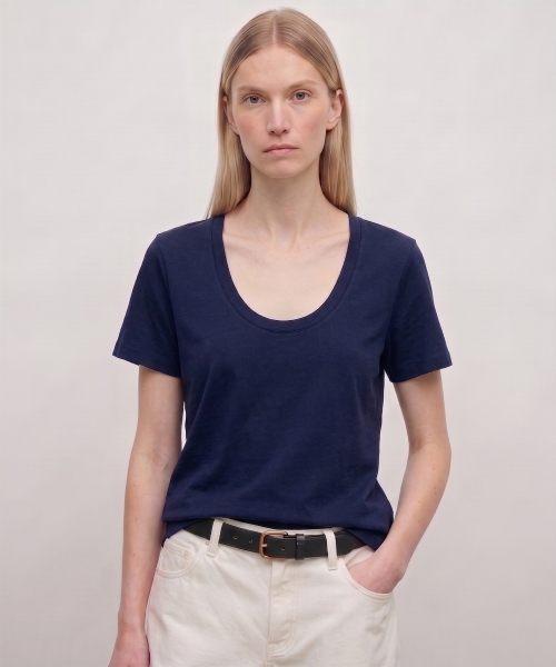KIMDOH（キムド）の「Luna Cotton T-shirt（Tシャツ/カットソー・レディース・ブラック/ライトグレー/ホワイト/スカイブルー/ネイビー/アイボリー・FREE）」の7枚目の写真
