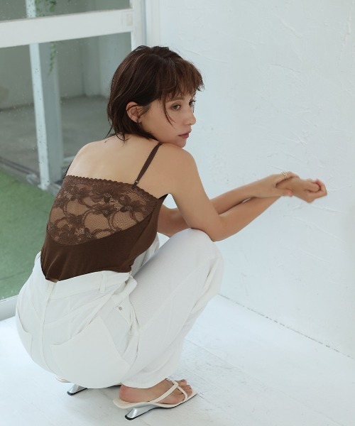 Nulli(ヌリ)の「バックレースキャミソール(キャミソール・レディース・アイボリー/ブラウン・FREE)」の5枚目の写真