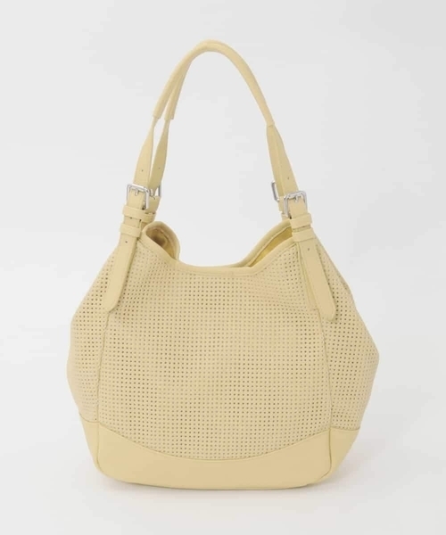 MK MICHEL KLEIN（エムケーミッシェルクラン）の「[2WAY/500g以下の軽量]ベルトデザインパンチングトート（トートバッグ・レディース・グレー/アイボリー/イエロー・00）」の4枚目の写真