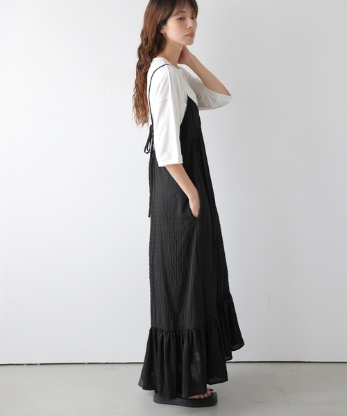 AMELY（エミリー）の「バックリボン ジャガード キャミワンピース（ワンピース・レディース・ネイビー/ブルー/ブラウン/ブラック・フリー）」の7枚目の写真