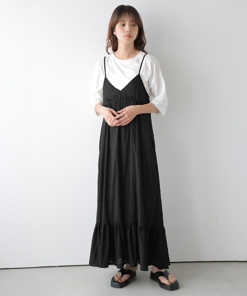 AMELY（エミリー）の「バックリボン ジャガード キャミワンピース（ワンピース・レディース・ネイビー/ブルー/ブラウン/ブラック・フリー）」の9枚目の写真