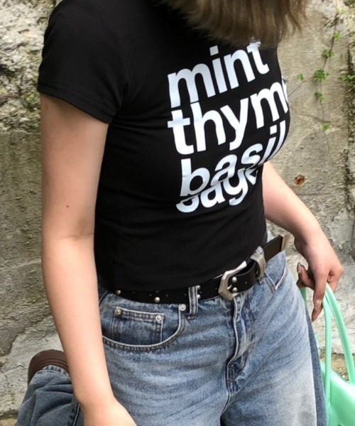 Chikashitsu +（チカシツプラス）の「【Chikashitsu +】herb logo baby tee (4color) / 【チカシツプラス】ハーブロゴコンパクト半袖Tシャツ（Tシャツ/カットソー・レディース・ブラック/グレー/ミント/ホワイト・ONE SIZE）」の6枚目の写真
