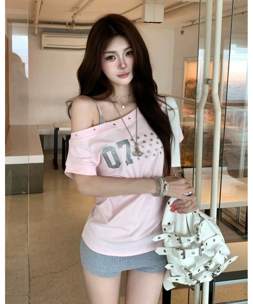 FUNdaysion（ファンデイション）の「07スタースタッズオフショルTシャツ（Tシャツ/カットソー・レディース・ブラック/ピンク・M）」の15枚目の写真