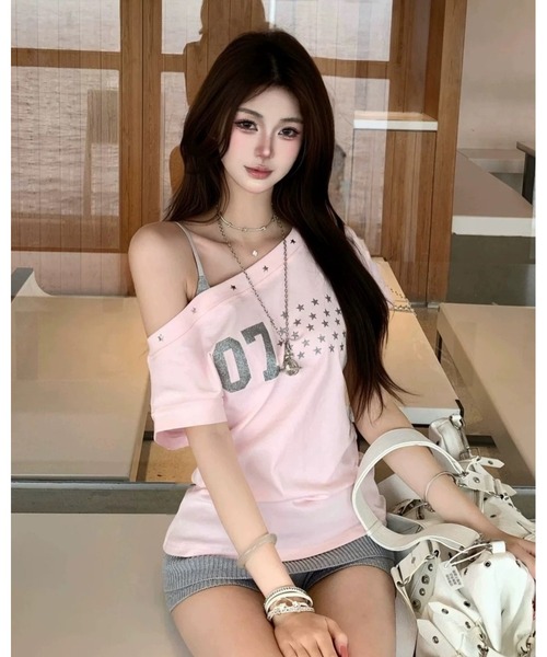 FUNdaysion（ファンデイション）の「07スタースタッズオフショルTシャツ（Tシャツ/カットソー・レディース・ブラック/ピンク・M）」の17枚目の写真