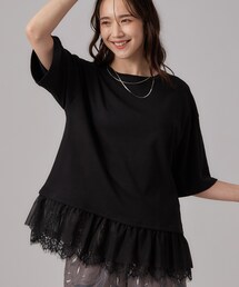 SHOO・LA・RUE | 【ひんやり/UV/抗菌防臭/S-LL】1枚でサマ見え 裾レースTシャツ(Tシャツ/カットソー)
