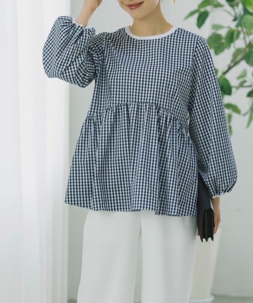 Sono(ソーノ)の「SONO/ソーノ ラウンディングペプラムLSブラウス(シャツ/ブラウス・レディース・ホワイト/ブラック/チェック・F)」の1枚目の写真