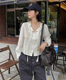 SATIN TIE BLOUSE_IVORY