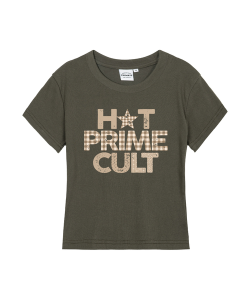 PRIMATE(プライメイト)の「CHECK RUSTEE レディース スリムフィット 半袖Tシャツ 5色(Tシャツ/カットソー・レディース・ブラック/クリーム/ホワイト/チャコール/カーキ・SMALL/MEDIUM/LARGE)」の5枚目の写真