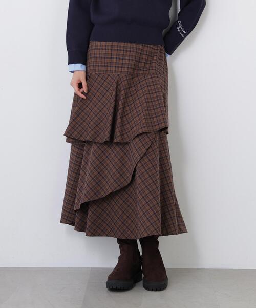 N.(N. Natural Beauty Basic)(エヌエヌナチュラルビューティーベーシック)の「チェックティアードスカート(スカート・レディース・ベージュ系その他/ブラウン系その他・FREE)」の2枚目の写真