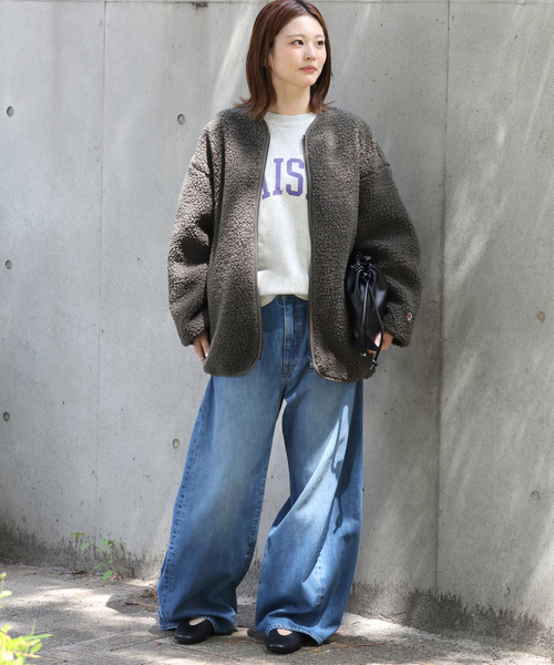 Champion（チャンピオン）の「《追加》別注【Champion/チャンピオン】ボアフリースジャケット（ブルゾン・レディース・チャコールグレー/ブラウン・FREE）」の3枚目の写真