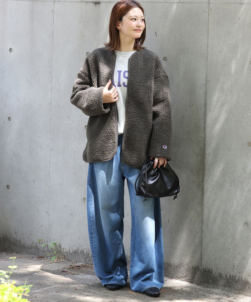 Champion（チャンピオン）の「《追加》別注【Champion/チャンピオン】ボアフリースジャケット（ブルゾン・レディース・チャコールグレー/ブラウン・FREE）」の4枚目の写真