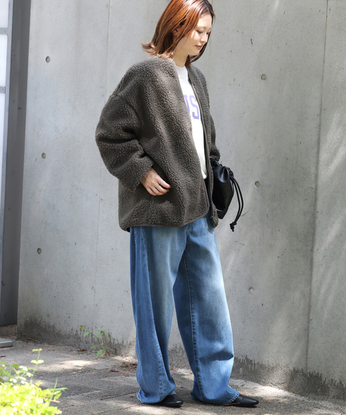 Champion（チャンピオン）の「《追加》別注【Champion/チャンピオン】ボアフリースジャケット（ブルゾン・レディース・チャコールグレー/ブラウン・FREE）」の5枚目の写真