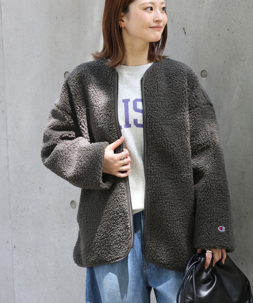 Champion（チャンピオン）の「《追加》別注【Champion/チャンピオン】ボアフリースジャケット（ブルゾン・レディース・チャコールグレー/ブラウン・FREE）」の7枚目の写真