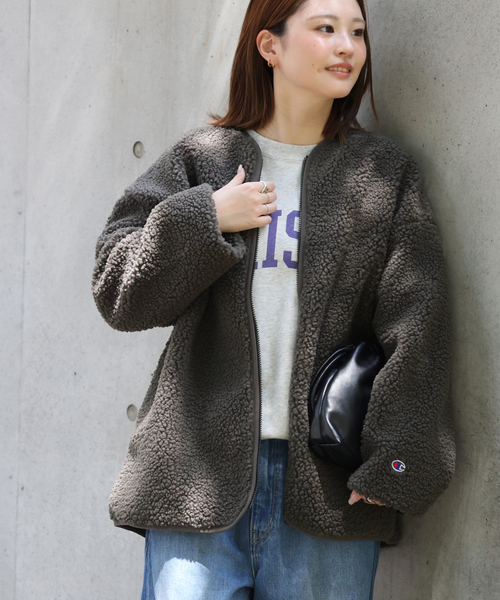 Champion（チャンピオン）の「《追加》別注【Champion/チャンピオン】ボアフリースジャケット（ブルゾン・レディース・チャコールグレー/ブラウン・FREE）」の8枚目の写真