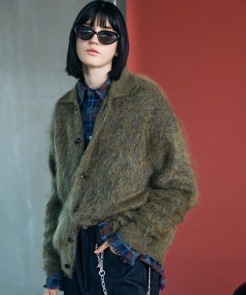 MAISON SPECIAL(メゾンスペシャル)の「《UNISEX》キッドモヘヤプライムオーバー襟付きカーディガン/Kid Mohair Prime-Over Collared Cardigan【MAISON SPECIAL/メゾンスペシャル】(カーディガン/ボレロ・メンズ・チャコールグレー/カーキ/パープル・2/1/0)」の2枚目の写真