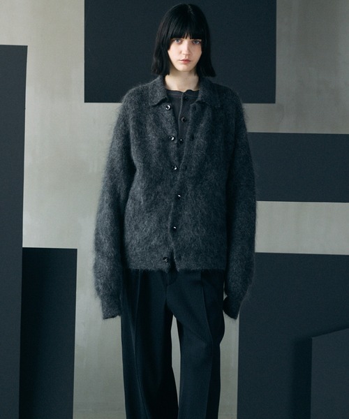 MAISON SPECIAL(メゾンスペシャル)の「《UNISEX》キッドモヘヤプライムオーバー襟付きカーディガン/Kid Mohair Prime-Over Collared Cardigan【MAISON SPECIAL/メゾンスペシャル】(カーディガン/ボレロ・メンズ・チャコールグレー/カーキ/パープル・2/1/0)」の4枚目の写真