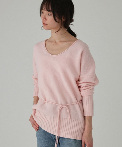 BABYLONE(バビロン)の「Vネックドロストニット<セットアップ対応>(ニット/セーター・レディース・チャコール/ベビーピンク/ブラウン・フリー)」の3枚目の写真