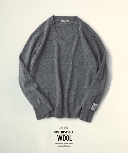 JOURNAL STANDARD relume(ジャーナルスタンダード レリューム)の「COLLINS VILLE WOOL / コリンズ ビル ウールニット Vネック(ニット/セーター・メンズ・ライトグレー/ブラックミックス・LARGE/MEDIUM)」の2枚目の写真