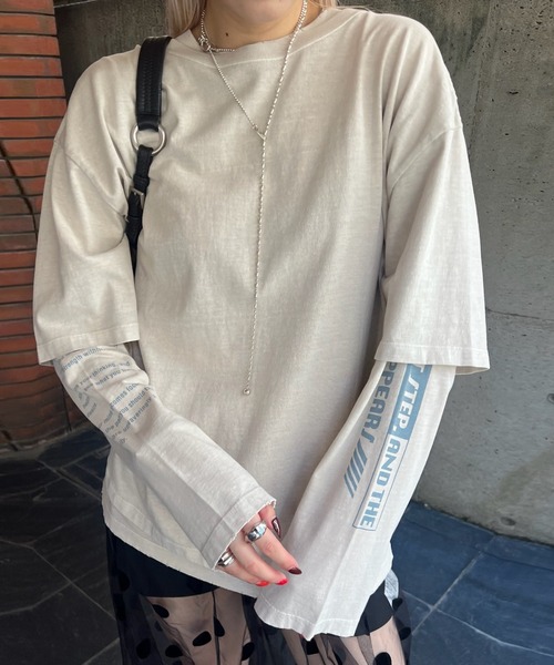 Ameri(アメリ)の「VINTAGE LIKE LAYERED TEE SET(Tシャツ/カットソー・レディース・グレー/ライトベージュ/ピンク・FREE)」の2枚目の写真
