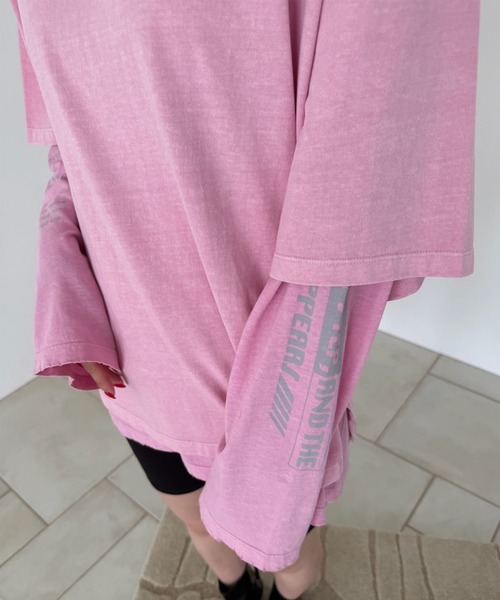 Ameri(アメリ)の「VINTAGE LIKE LAYERED TEE SET(Tシャツ/カットソー・レディース・グレー/ライトベージュ/ピンク・FREE)」の7枚目の写真