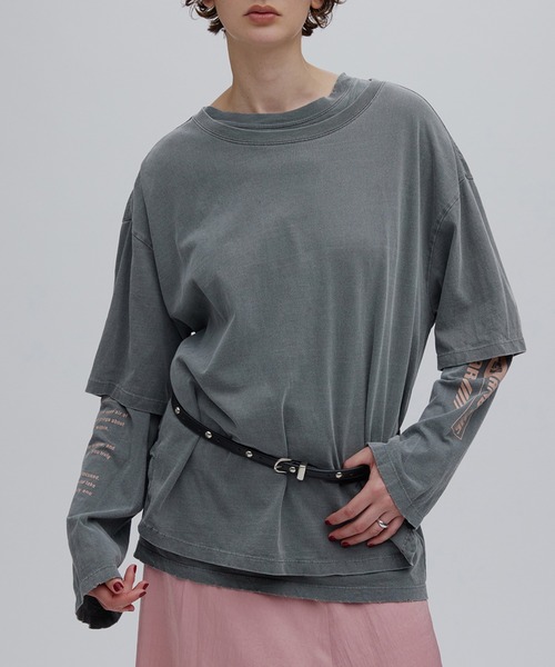 Ameri(アメリ)の「VINTAGE LIKE LAYERED TEE SET(Tシャツ/カットソー・レディース・グレー/ライトベージュ/ピンク・FREE)」の10枚目の写真