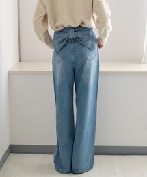 バッグリボン ラインストーンデニムパンツ