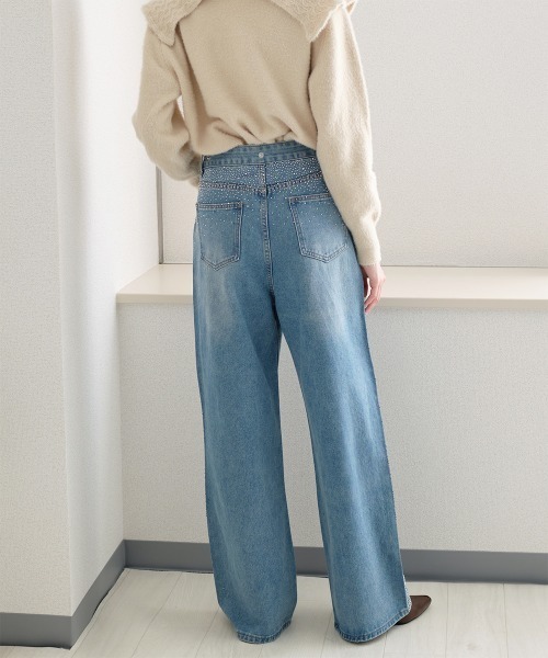 Rejoule(リジュール)の「バッグリボン ラインストーンデニムパンツ(デニムパンツ・レディース・ライトブルー・M/S)」の13枚目の写真