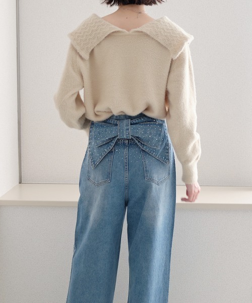 Rejoule(リジュール)の「バッグリボン ラインストーンデニムパンツ(デニムパンツ・レディース・ライトブルー・M/S)」の12枚目の写真