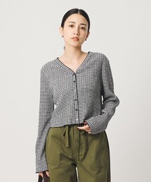 ソリッド&チェック Vネック カーディガン