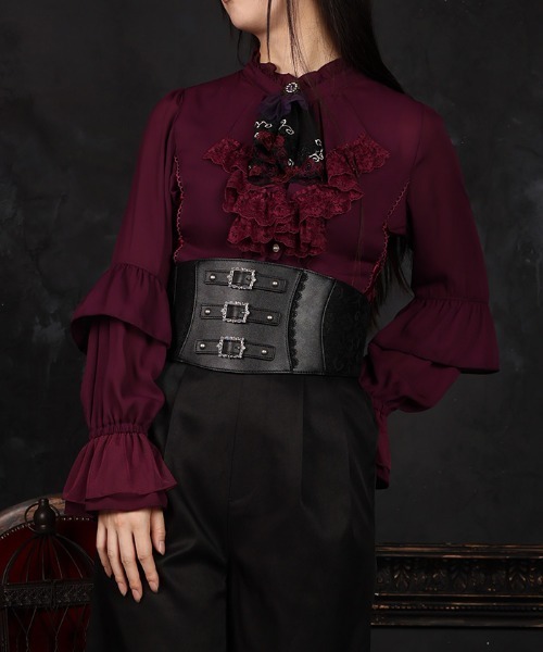 axes femme(アクシーズファム)の「レースアップ×フリルブラウス(シャツ/ブラウス・レディース・ホワイト/パープル/ブラック・MEDIUM/LARGE)」の3枚目の写真