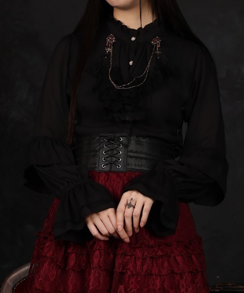 axes femme(アクシーズファム)の「レースアップ×フリルブラウス(シャツ/ブラウス・レディース・ホワイト/パープル/ブラック・MEDIUM/LARGE)」の2枚目の写真
