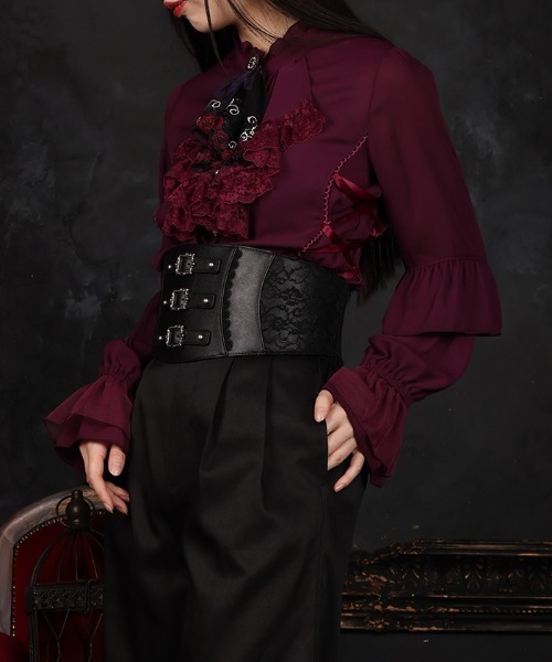 axes femme(アクシーズファム)の「レースアップ×フリルブラウス(シャツ/ブラウス・レディース・ホワイト/パープル/ブラック・MEDIUM/LARGE)」の8枚目の写真