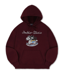 Horse Rider Cat グラフィックフードTシャツ AHP1304(バーガンディ)