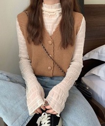 ワッフルニットVネックベスト