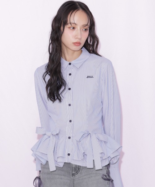JILL by JILL STUART(ジルバイジルスチュアート)の「裾ラッフルシャツ(シャツ/ブラウス・レディース・ネイビー系1/ホワイト/ブルー・FREE)」の17枚目の写真