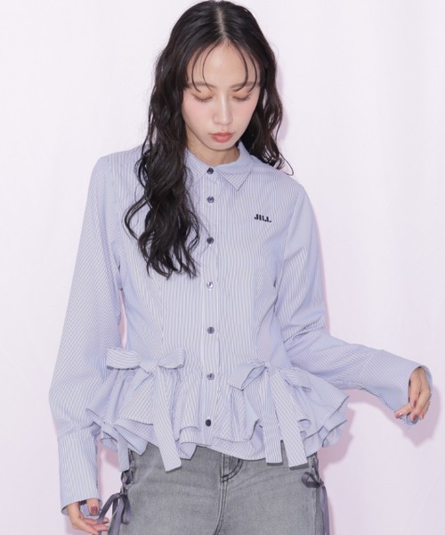 JILL by JILL STUART(ジルバイジルスチュアート)の「裾ラッフルシャツ(シャツ/ブラウス・レディース・ネイビー系1/ホワイト/ブルー・FREE)」の21枚目の写真