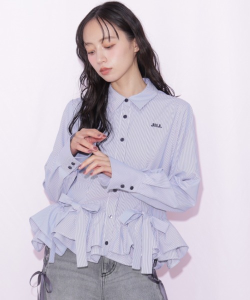 JILL by JILL STUART(ジルバイジルスチュアート)の「裾ラッフルシャツ(シャツ/ブラウス・レディース・ネイビー系1/ホワイト/ブルー・FREE)」の18枚目の写真