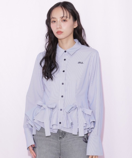 JILL by JILL STUART(ジルバイジルスチュアート)の「裾ラッフルシャツ(シャツ/ブラウス・レディース・ネイビー系1/ホワイト/ブルー・FREE)」の19枚目の写真