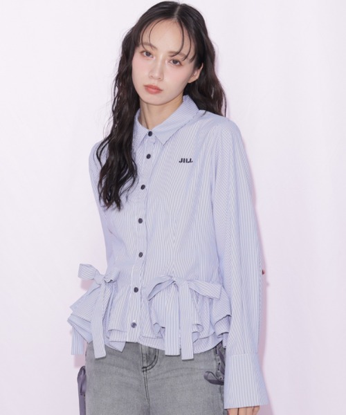 JILL by JILL STUART(ジルバイジルスチュアート)の「裾ラッフルシャツ(シャツ/ブラウス・レディース・ネイビー系1/ホワイト/ブルー・FREE)」の20枚目の写真